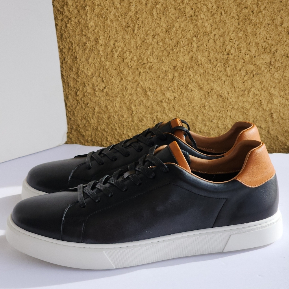 Alipasinm Men's Black Leather Business Casual Sneakers Shoes Size 13 - Picture 6 of 11